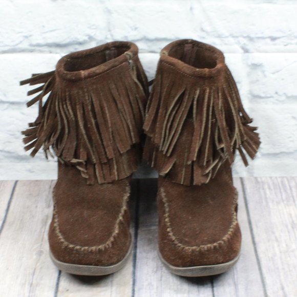 MINNETONKA Fringe Wedge Side Zip Booties Size 9.5 - Picture 6 of 10